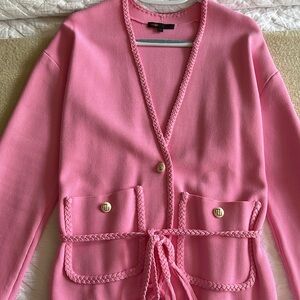 Maje (2) Pink Madene braided-trim logo-button cardigan